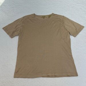 Vintage 100% silk Paul Stuart sz medium tan short sleeve knit blouse
